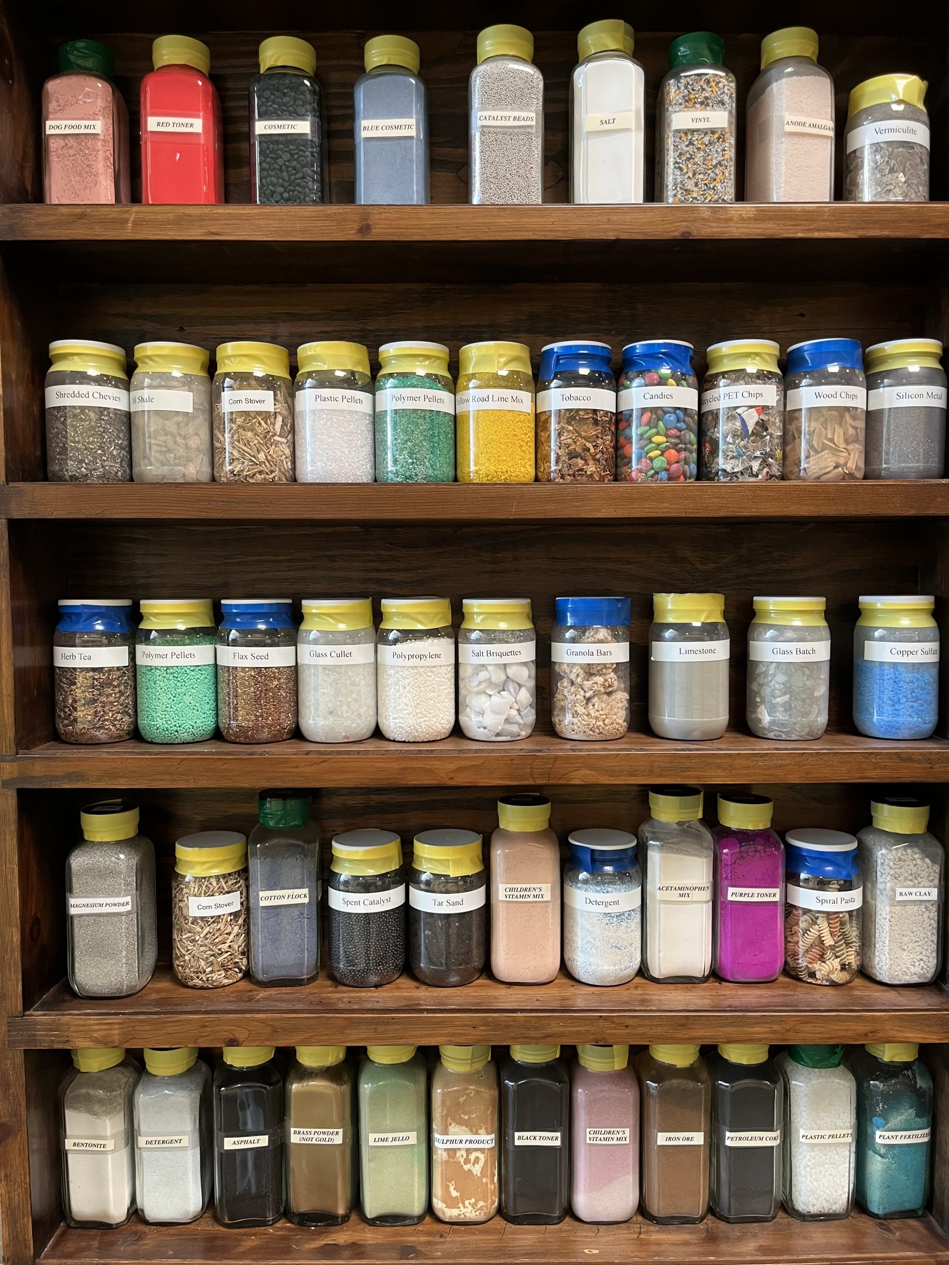 Different materials in sample jars