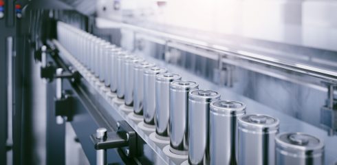 Production line for lithium battery cells for the automotive or e-bike industry.